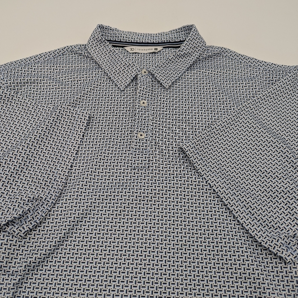 7 Diamonds Blue Geometric Print Performance Polo Shirt Short Sleeve Stretch XXL - Picture 7 of 7